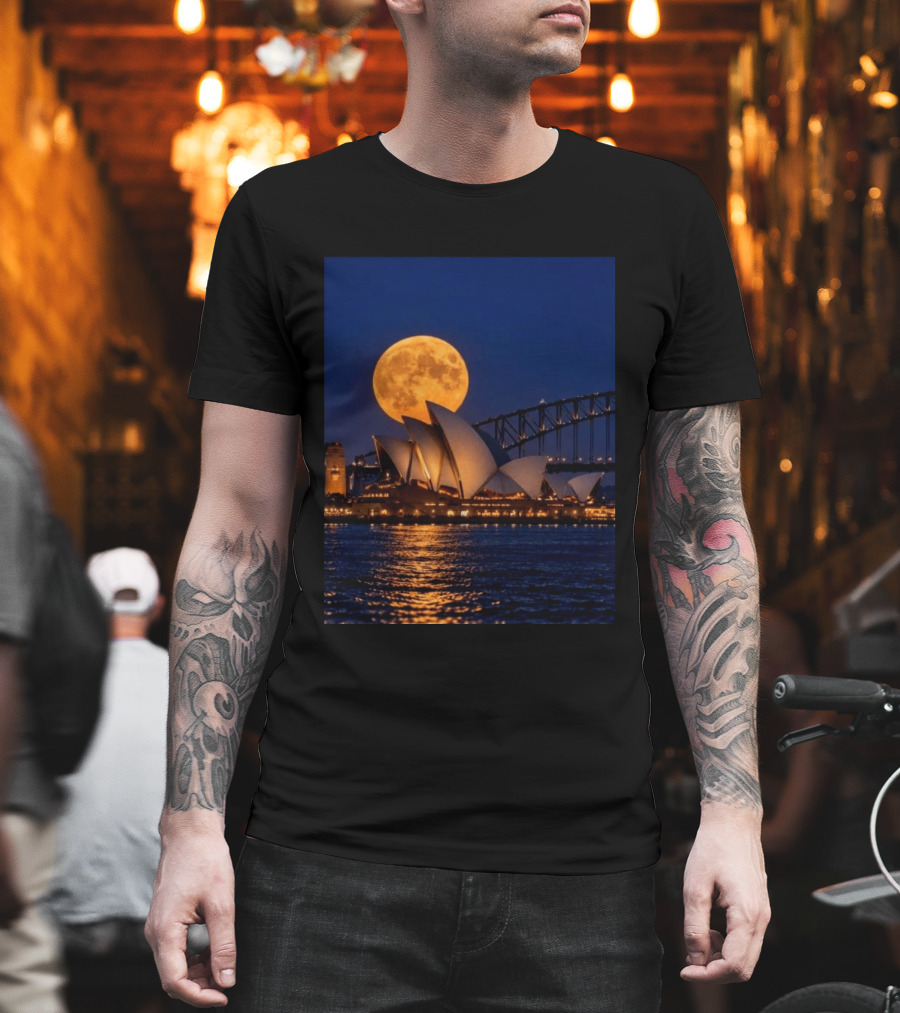 Harvest Moon Over Sydney Opera House And Harbour Bridge T-Shirt