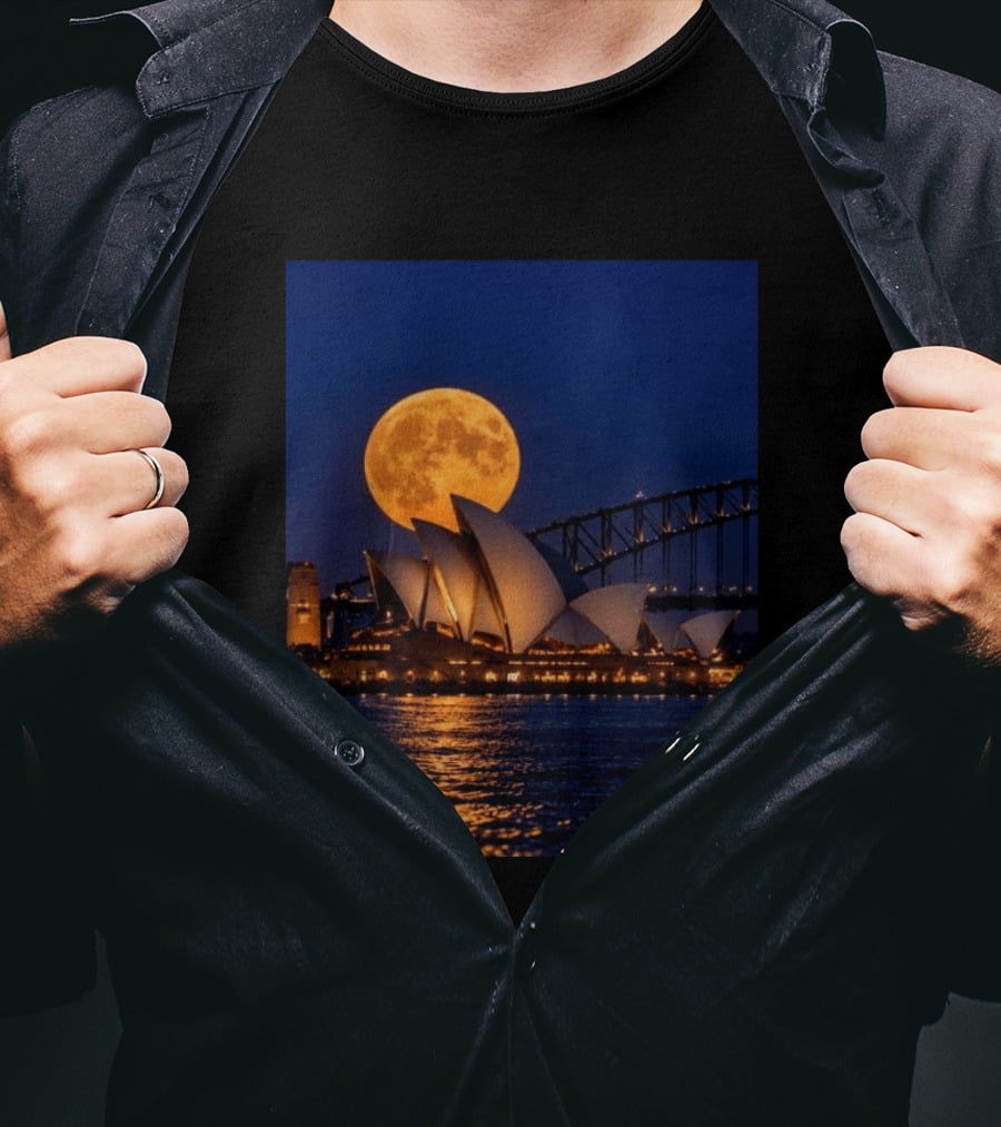 Harvest Moon Over Sydney Opera House And Harbour Bridge T-Shirt