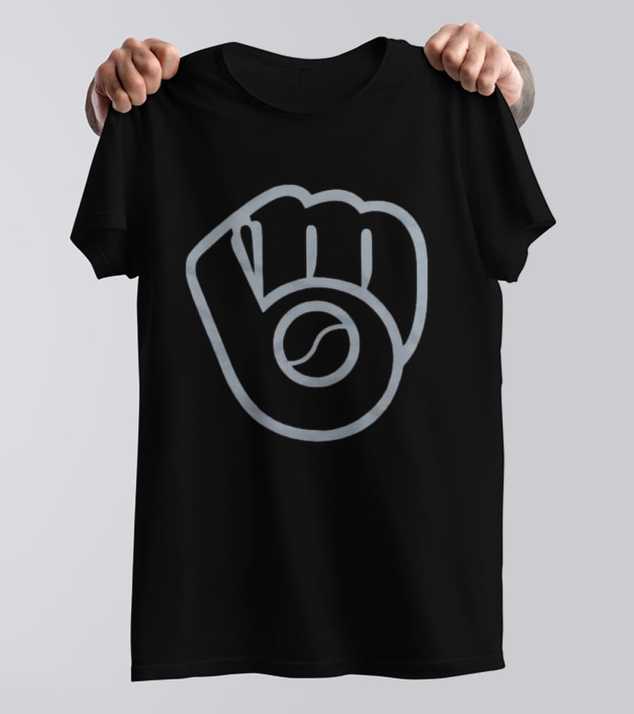 Milwaukee Brewers MLB Baseball Fan Gear Black Color With Glove And Ball T-Shirt