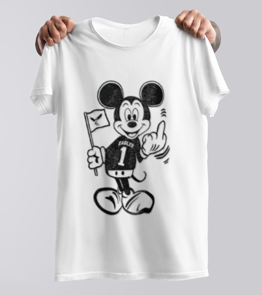 Jalen Hurts Philadelphia Eagles Mickey Mouse Holding Flag Middle Finger T-Shirt