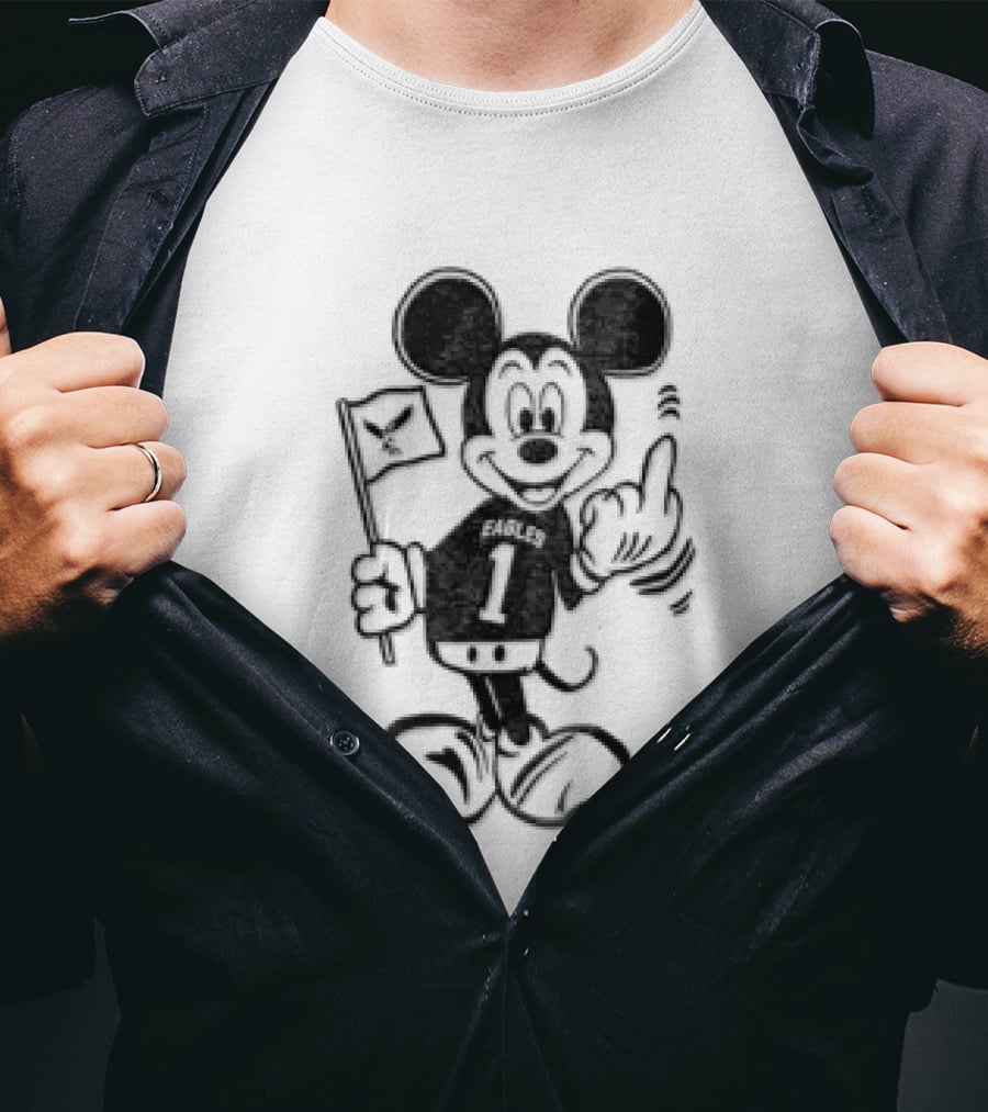 Jalen Hurts Philadelphia Eagles Mickey Mouse Holding Flag Middle Finger T-Shirt