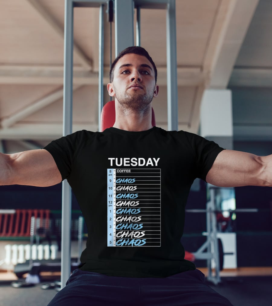 Tuesday Coffee Chaos Schedule Busy Day Planner T-Shirt