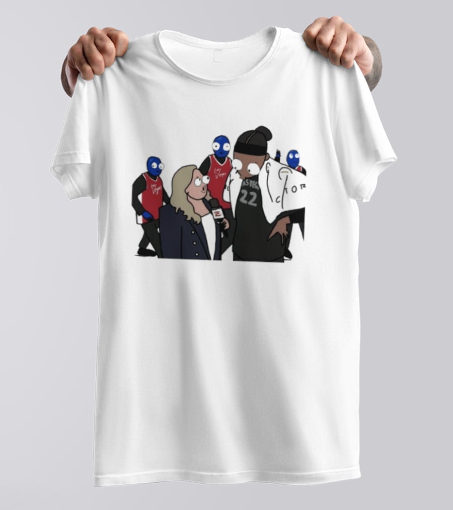 Las Vegas Aces A'ja Wilson Interviewed By Holly Rowe With Blue Men Group T-Shirt