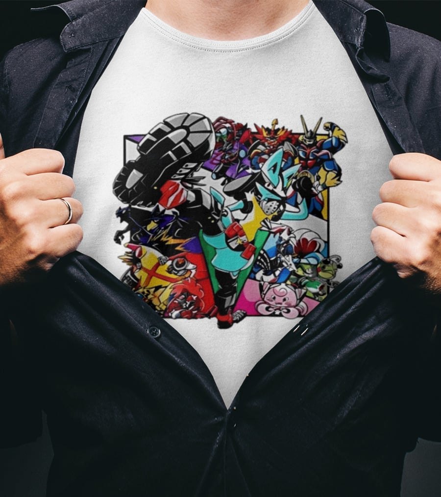 Lucario And Friends Anime Mashup With Megaman Yu Gi Oh Gundam Wigglytuff Pikachu Charizard T-Shirt