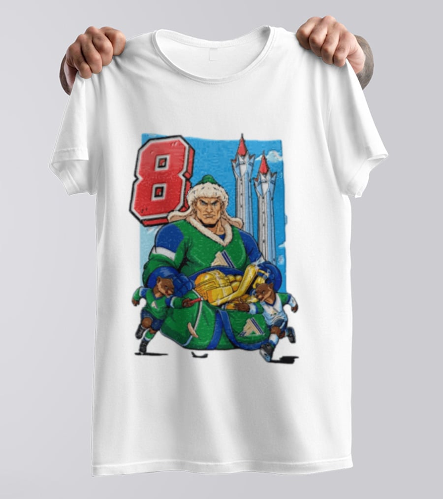 Shipachyov 8 Fur Hat Muscular Hockey Player Holding Gold Helmets T-Shirt