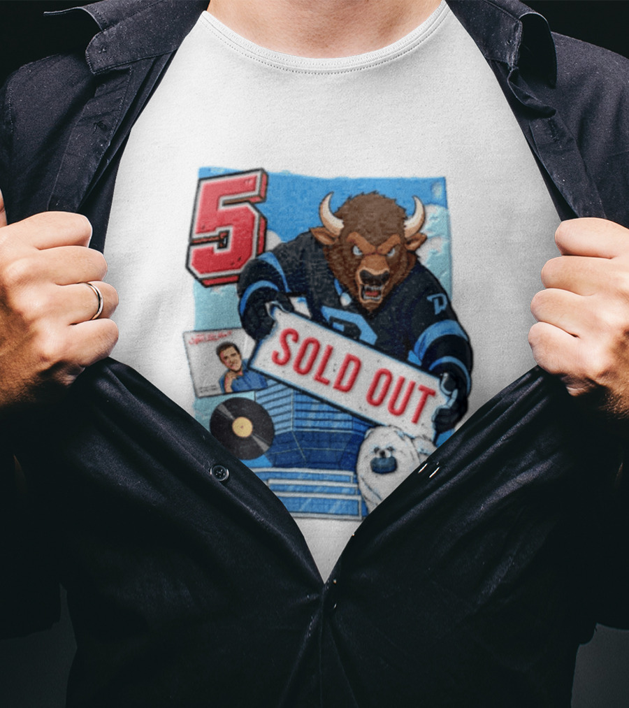 5 Bison Sold Out Sign White Fluffy Dog Holding Puck T-Shirt