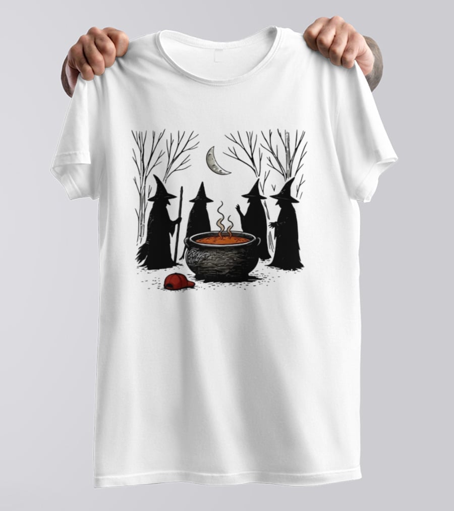 Midnight Witches Gathering Cauldron Moonlit Forest Baseball Cap T-Shirt
