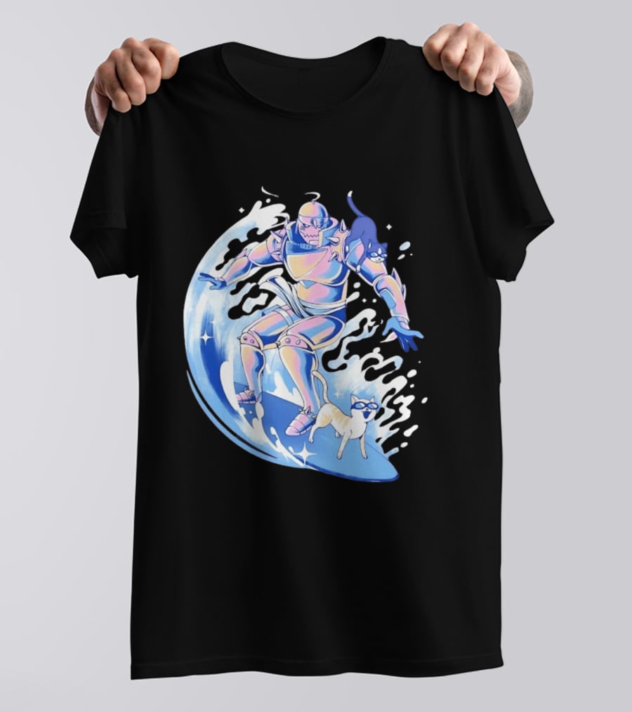 Alphonse Elric Surfing Adventure With Cool Cats On Waves T-Shirt