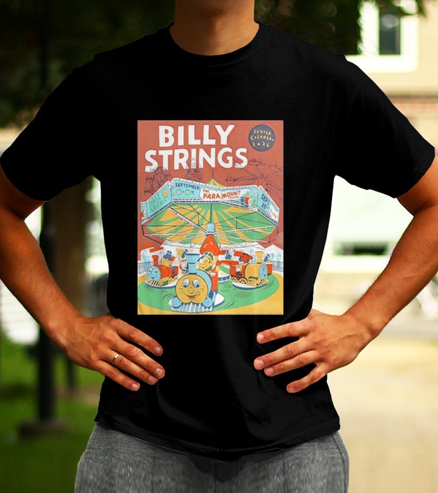 Billy Strings Denver Colorado 2026 Ball Arena Paramount Theatre September Concert Featuring Train Carousel Illustrations T-Shirt