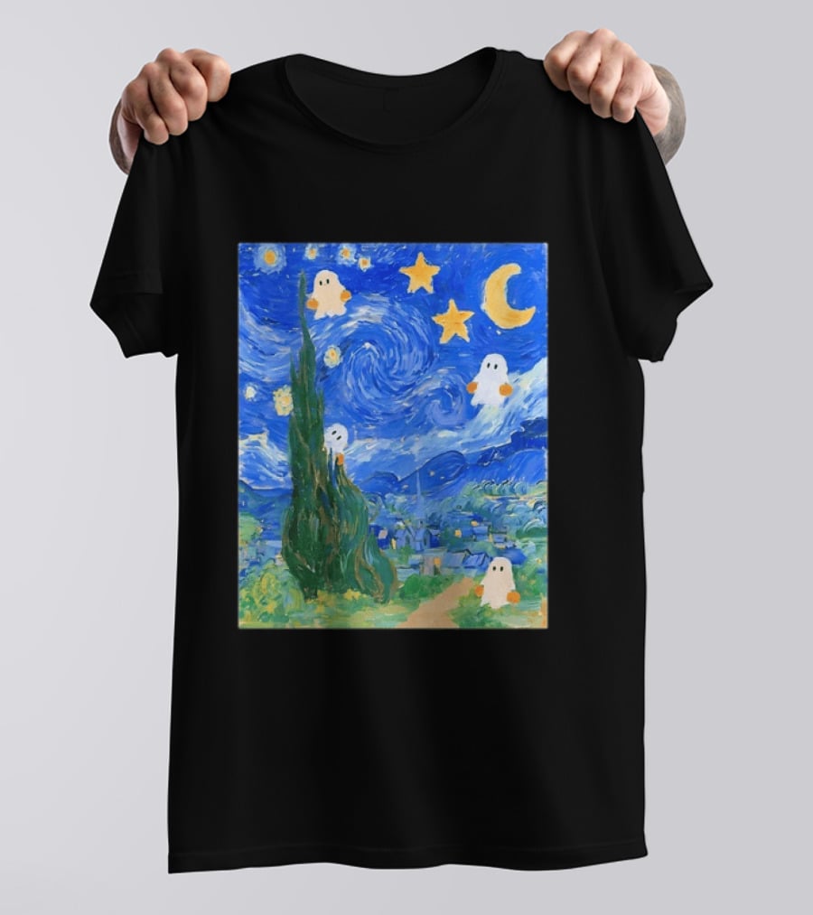 Starry Night Halloween Ghosts Vincent Van Gogh Painting T-Shirt