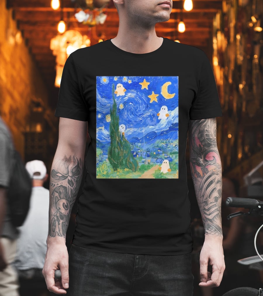 Starry Night Halloween Ghosts Vincent Van Gogh Painting T-Shirt