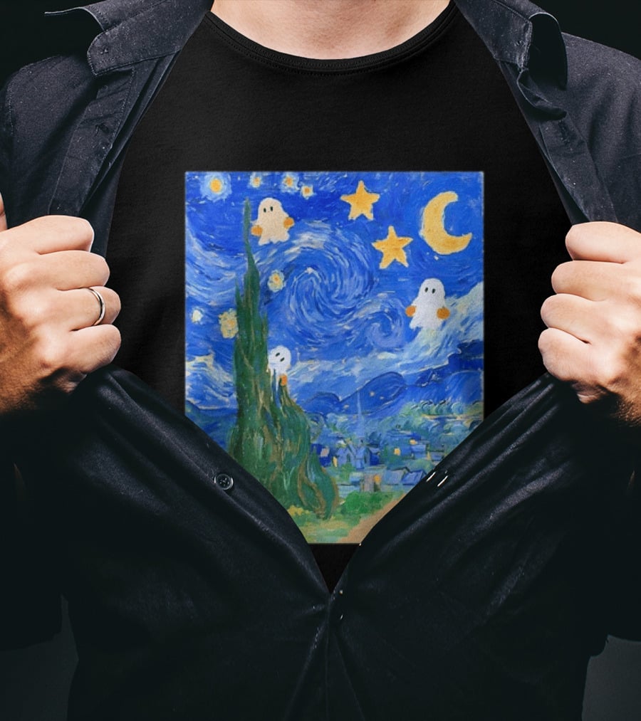 Starry Night Halloween Ghosts Vincent Van Gogh Painting T-Shirt