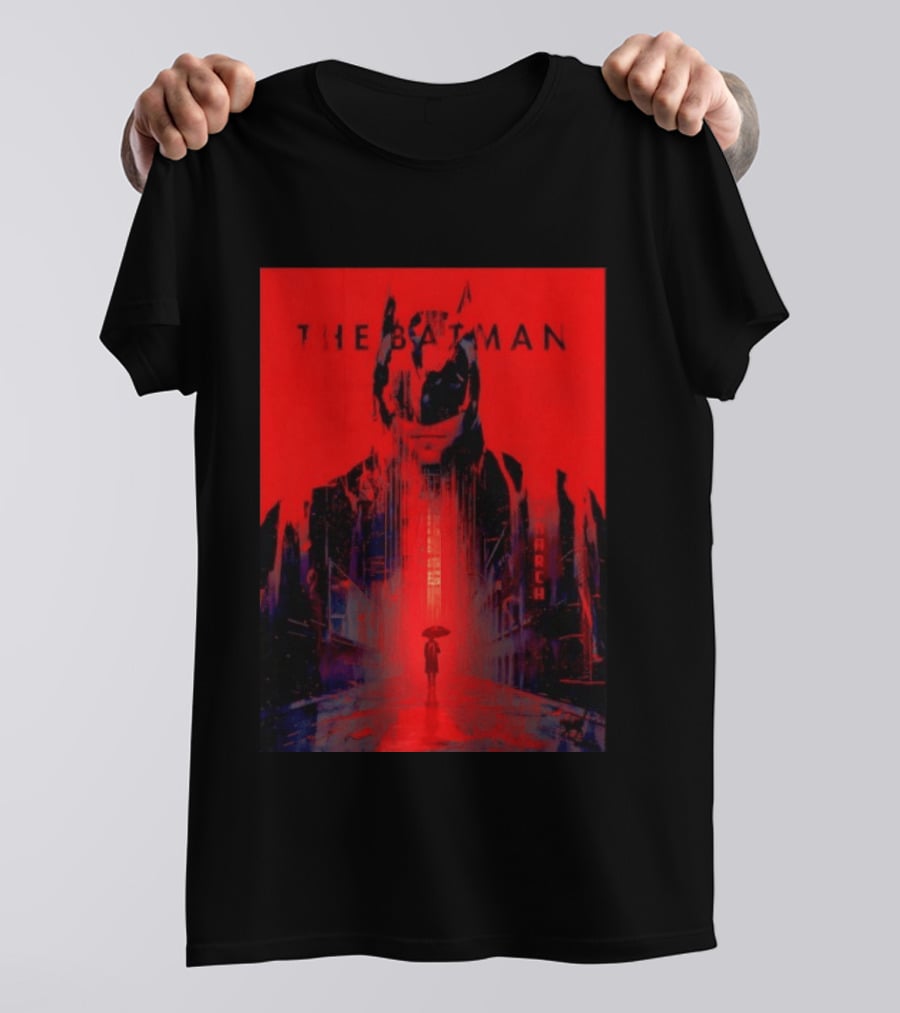 The Batman Monarch March Red Background Iconic Gotham Scene T-Shirt