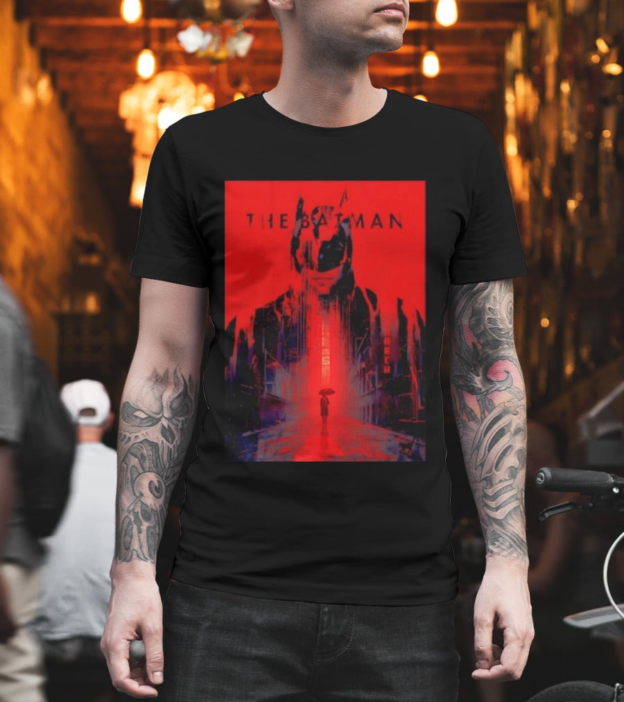 The Batman Monarch March Red Background Iconic Gotham Scene T-Shirt