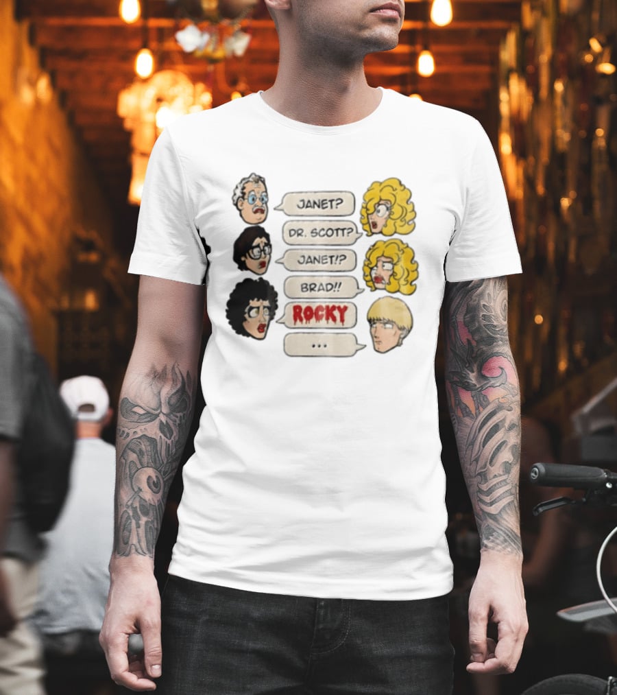Janet Dr Scott Brad Rocky Horror Picture Show Speech Bubbles Cartoon Heads Dialogue T-Shirt