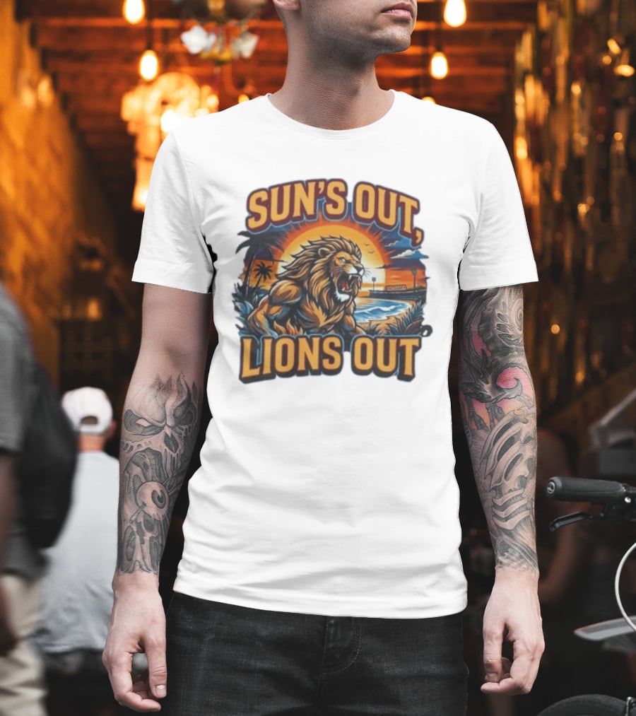 Sun's Out Lions Out Brisbane Lions Bold Tropical Roar T-Shirt