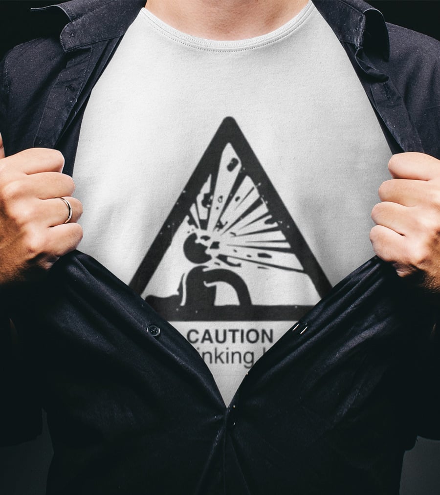 Caution Overthinking Hazard Triangle Warning Sign T-Shirt