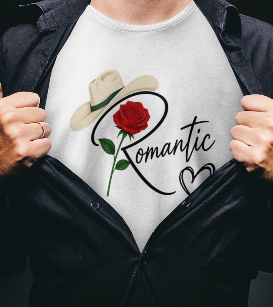 Romantic Cowboy Hat Rose Western Love Heart T-Shirt