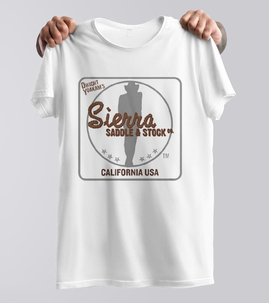 Dwight Yoakam Sierra Saddle And Stock Co California USA Cowboy Silhouette And Stars T-Shirt