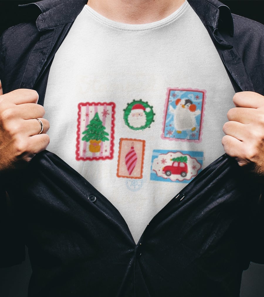 Stamped With Holiday Cheer Christmas Tree Santa Penguin Car T-Shirt
