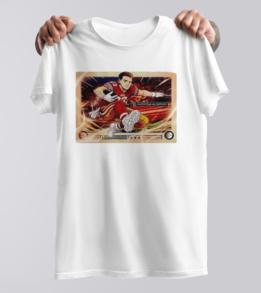 Christian McCaffrey 49ers Ultra Rare Anime Trading Card Burst T-Shirt