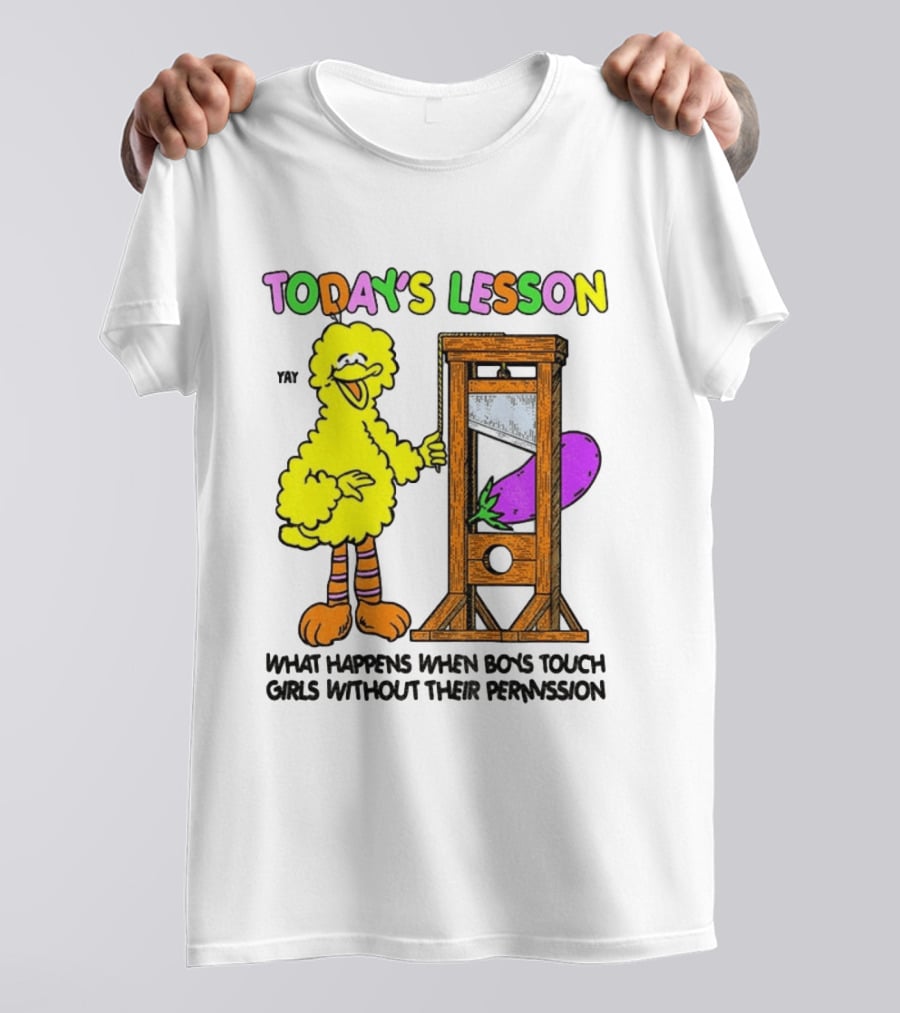 Today's Lesson What Happens When Boys Touch Girls Without Their Permission Big Bird And Guillotine T-Shirt