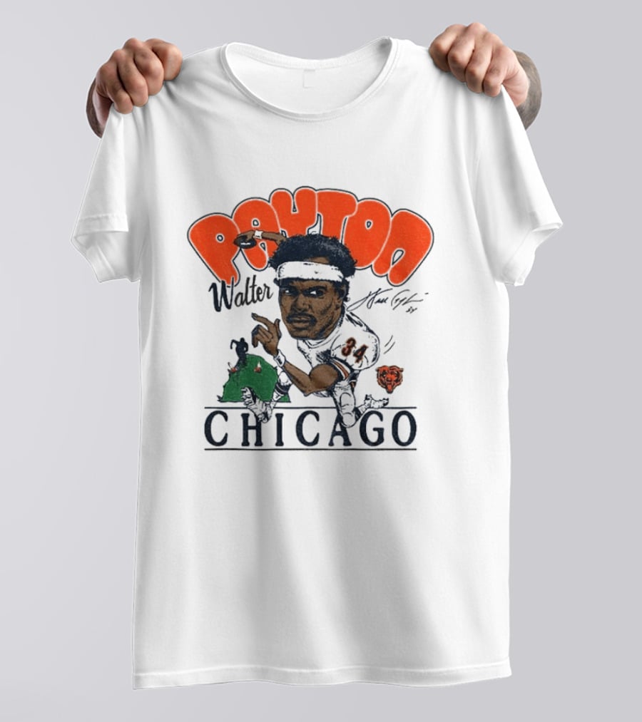 Walter Payton Chicago Bears 34 Caricature Player Signature Drawing T-Shirt