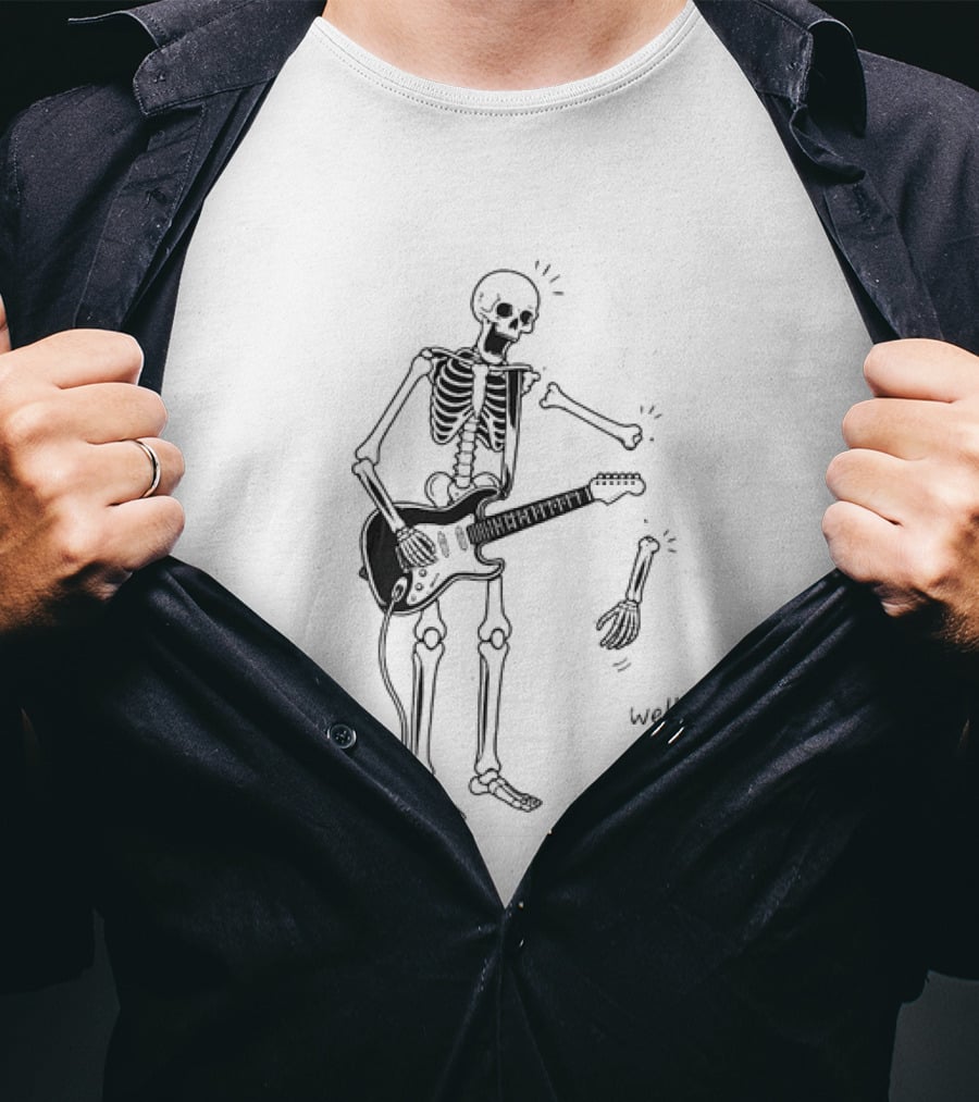 Well Shit Skeleton Guitar Arm Falling Off Cartoon T-Shirt