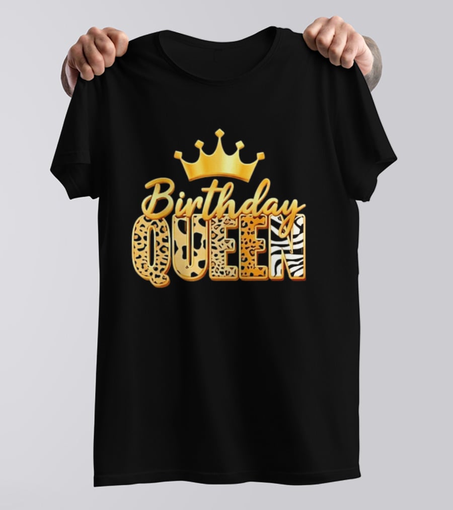 Birthday Queen Crown Leopard Print Zebra T-Shirt
