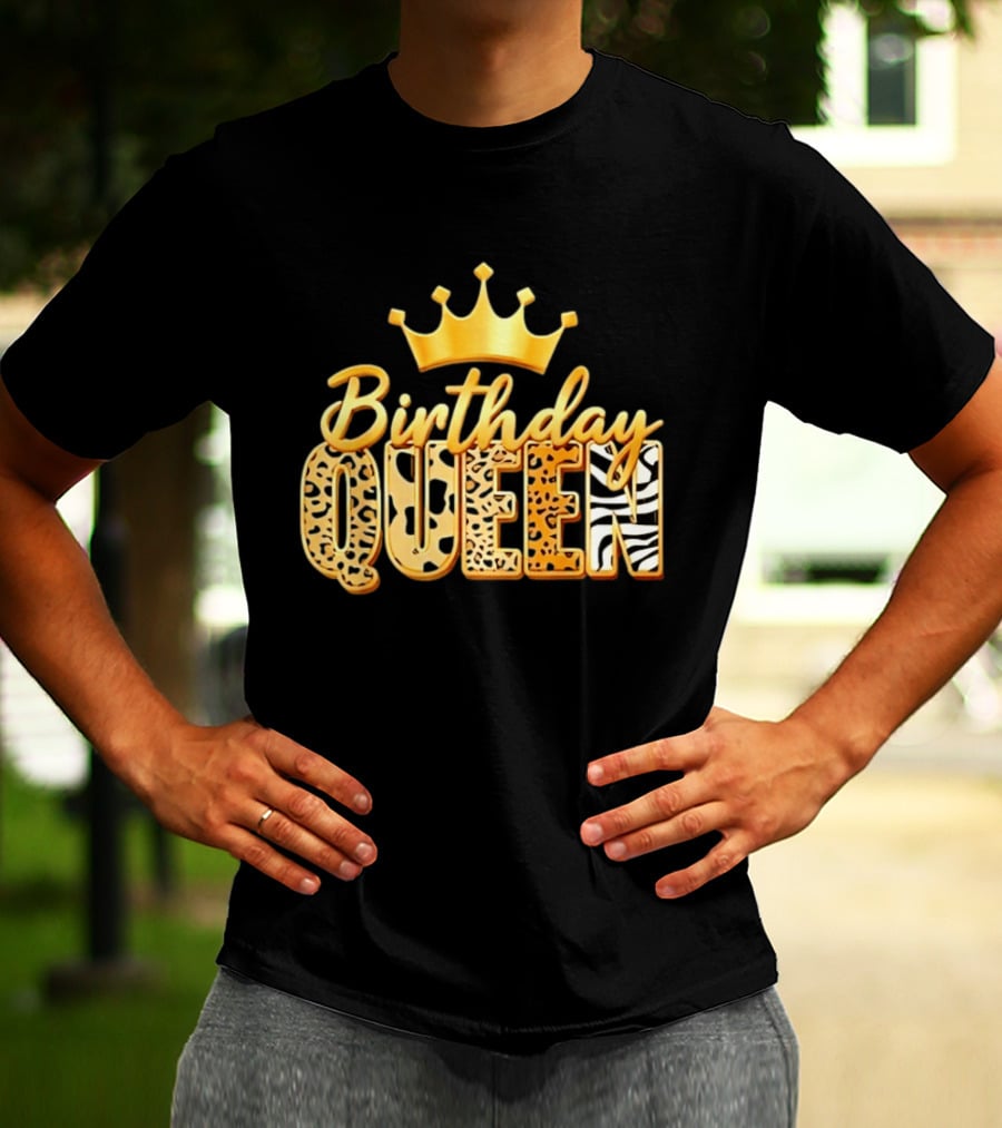 Birthday Queen Crown Leopard Print Zebra T-Shirt