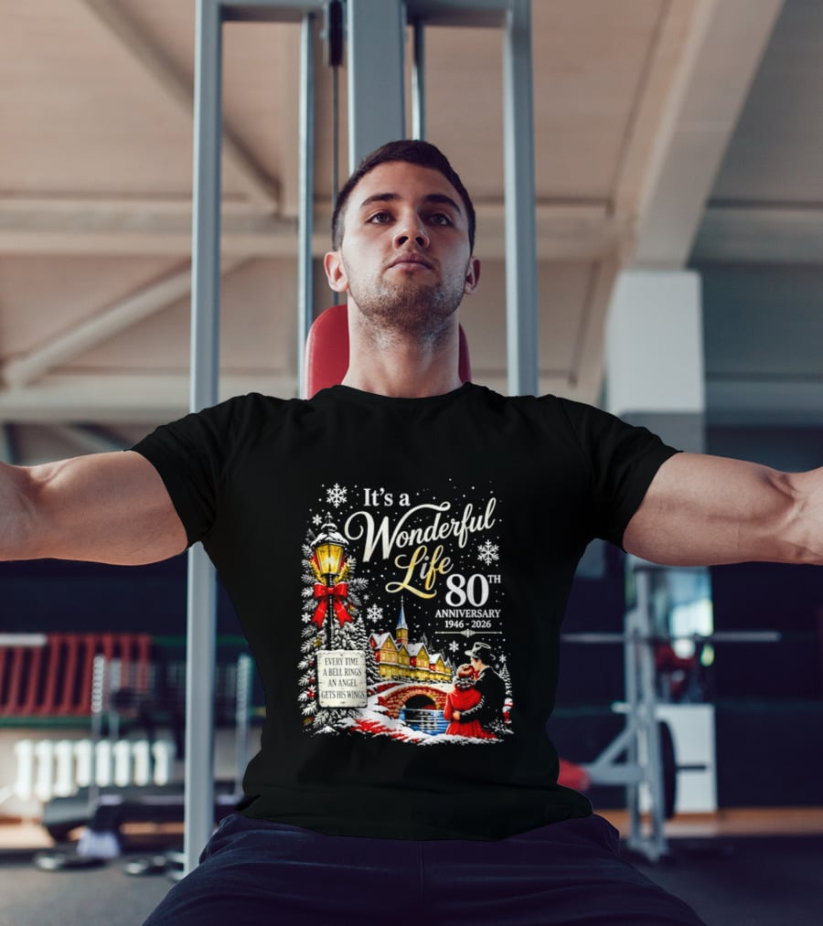 It's A Wonderful Life 80th Anniversary 1946 2026 Christmas Village Scene Snowflakes Lantern T-Shirt
