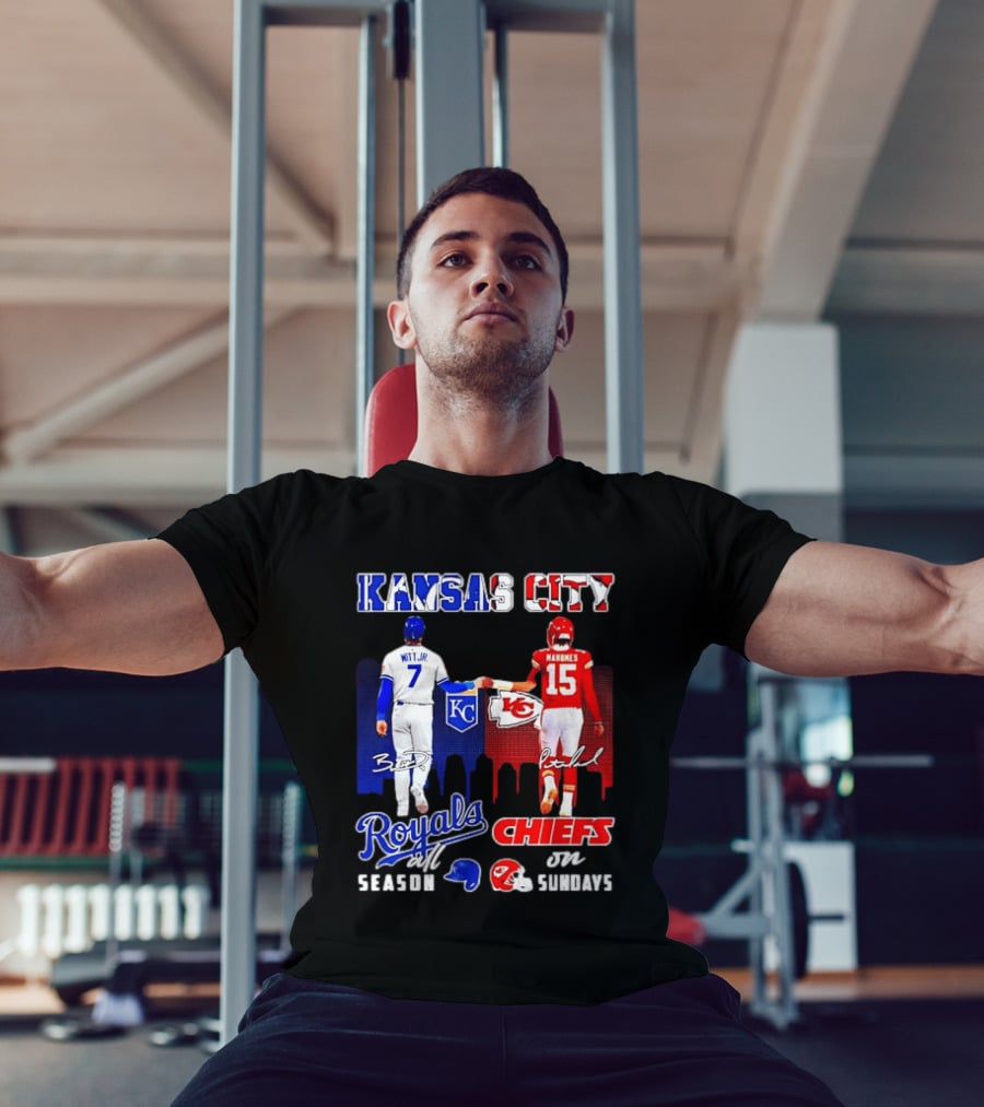 Kansas City Royals And Chiefs Bobby Witt Jr Patrick Mahomes NFL MLB All Season Sundays T-Shirt