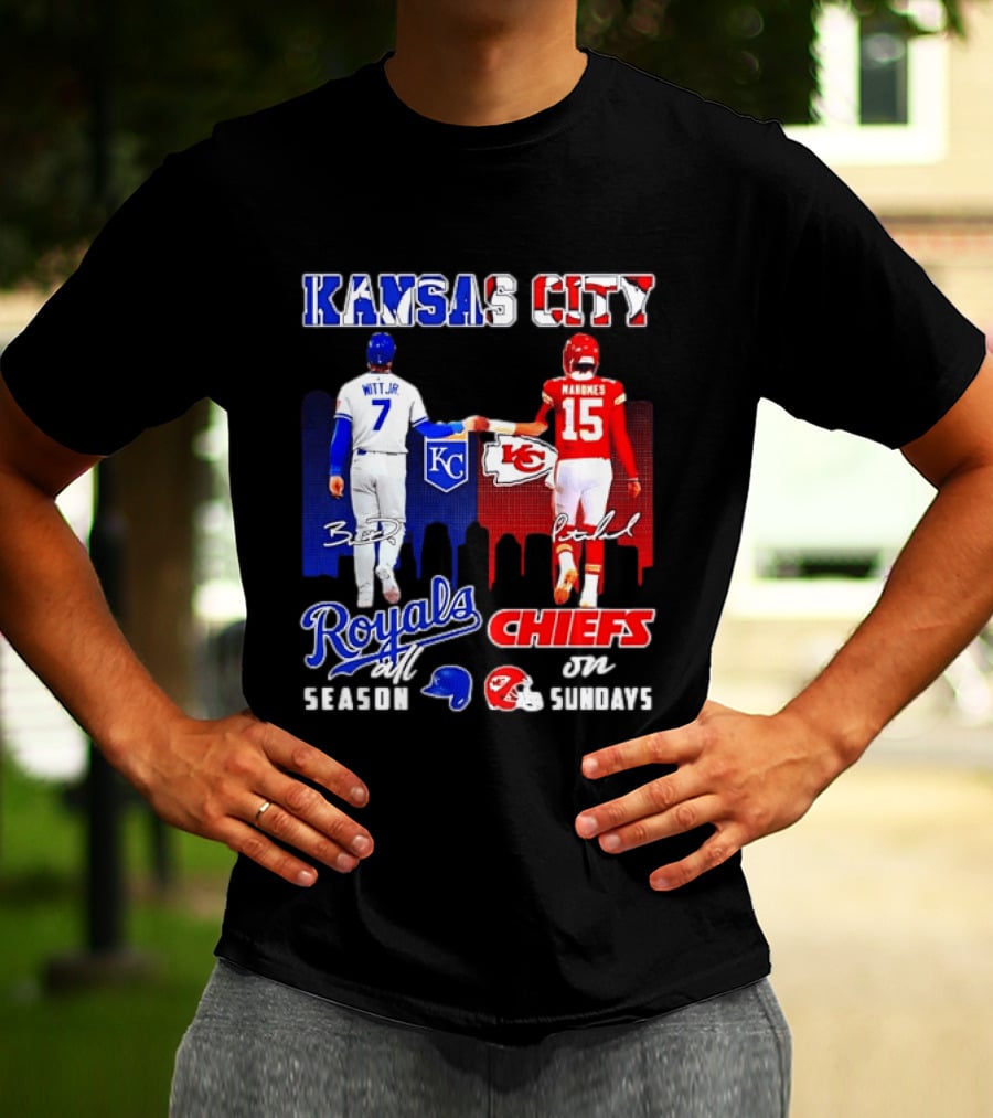Kansas City Royals And Chiefs Bobby Witt Jr Patrick Mahomes NFL MLB All Season Sundays T-Shirt