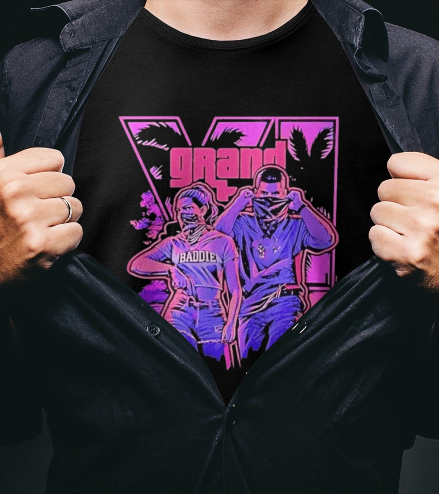 Grand Baddie Couple Neon Vibes Streetwear T-Shirt