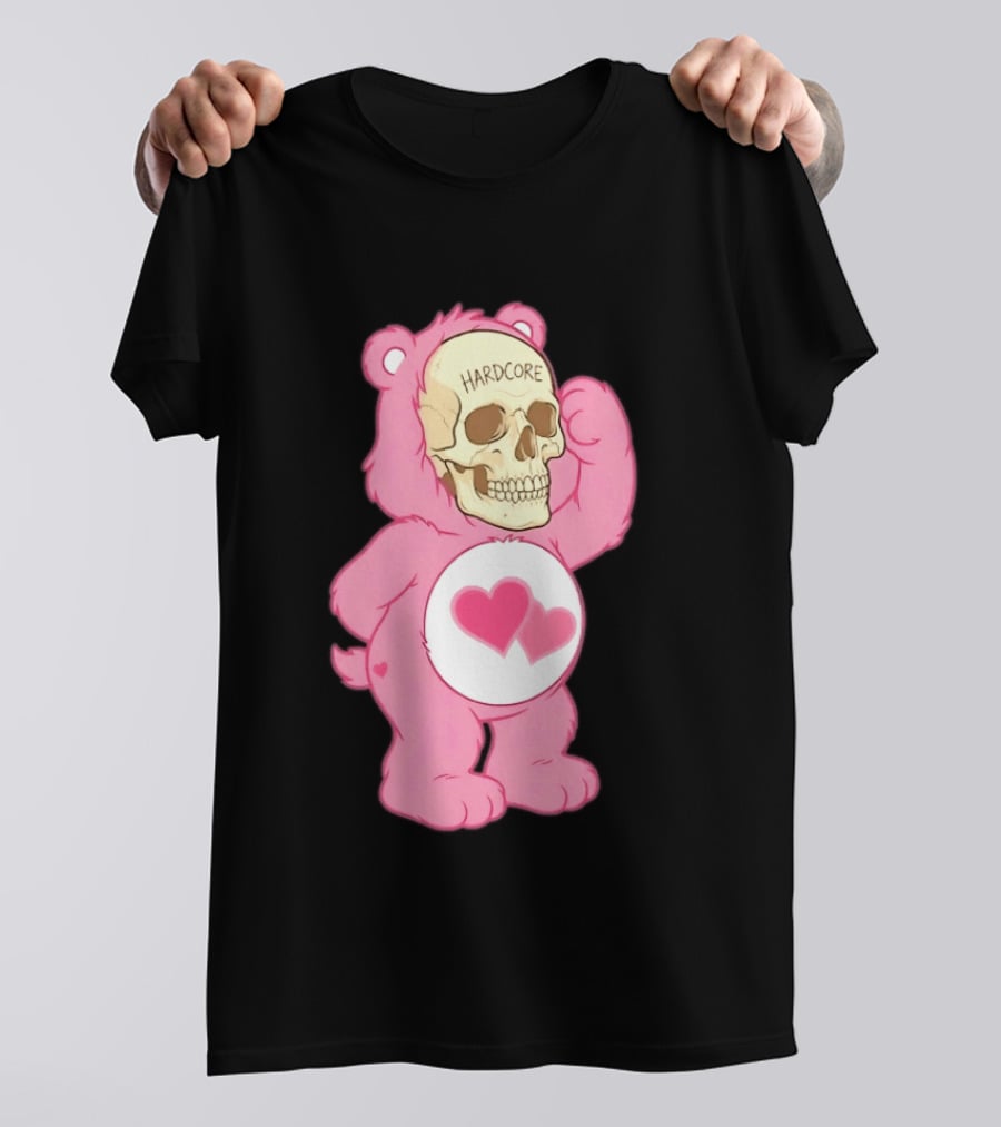 Hardcore Pink Bear Skull Goth Aesthetic With Hearts T-Shirt
