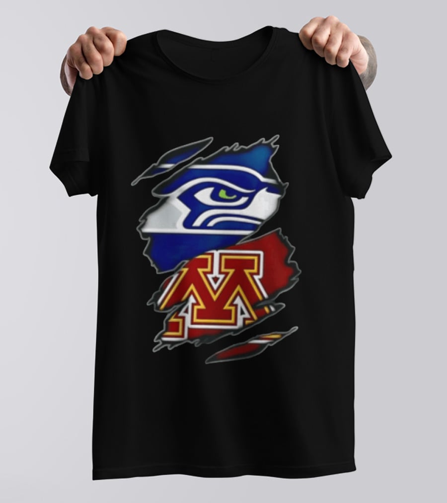 Seattle Seahawks Minnesota Golden Gophers Torn Fabric Reveal Team Emblems T-Shirt