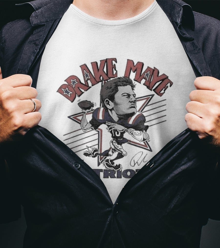 Drake Maye Patriots Caricature Player Football T-Shirt