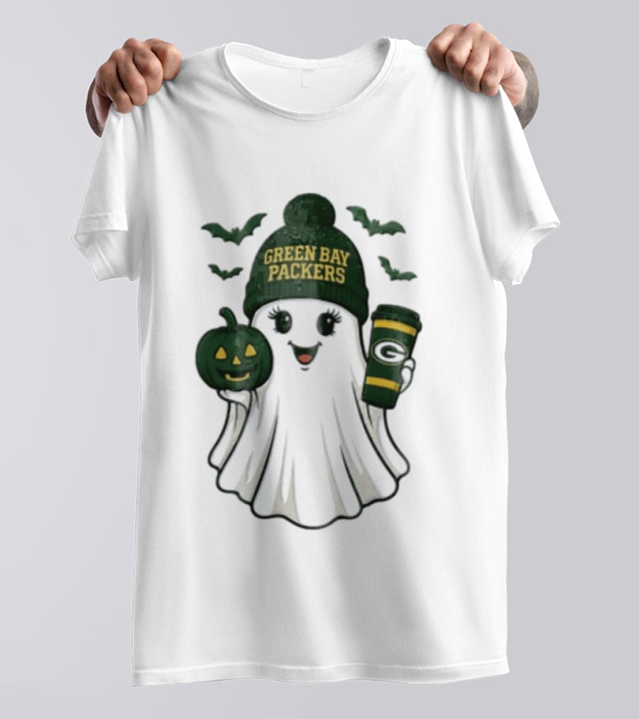 Green Bay Packers Ghost Beanie With Pumpkin And Tumbler T-Shirt