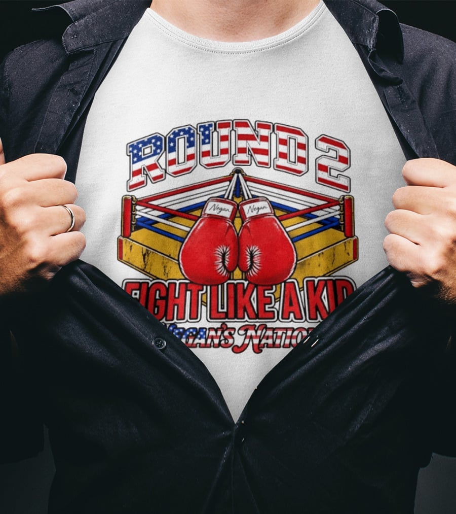 Round 2 Fight Like A Kid Negan's Nation Boxing Gloves Yellow Ribbon T-Shirt