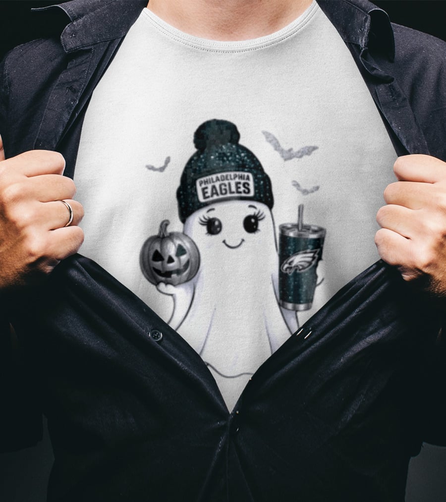 Philadelphia Eagles Beanie Ghost With Pumpkin And Bats T-Shirt