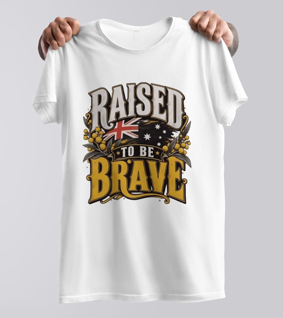 Raised To Be Brave Australian Flag With National Pride And Floral T-Shirt