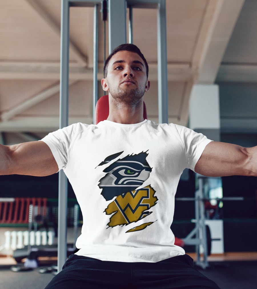 Seattle Seahawks West Virginia Mountaineers Ripped Image Combination T-Shirt