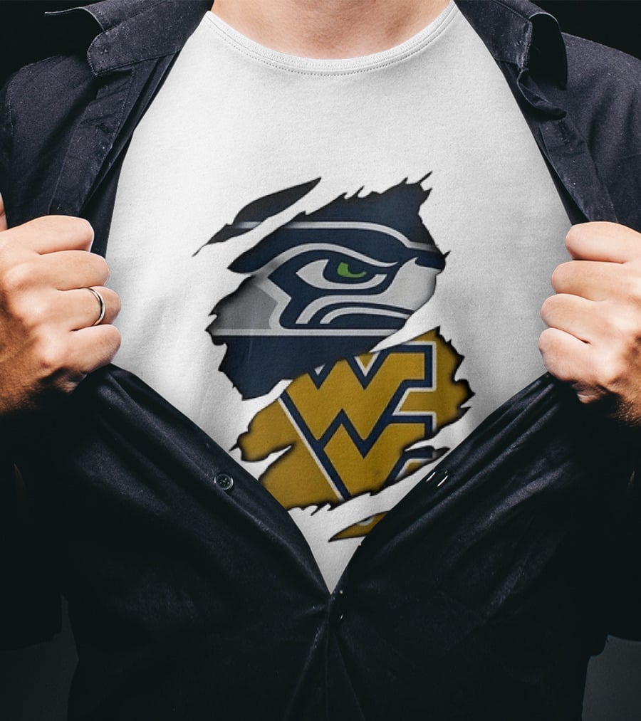 Seattle Seahawks West Virginia Mountaineers Ripped Image Combination T-Shirt