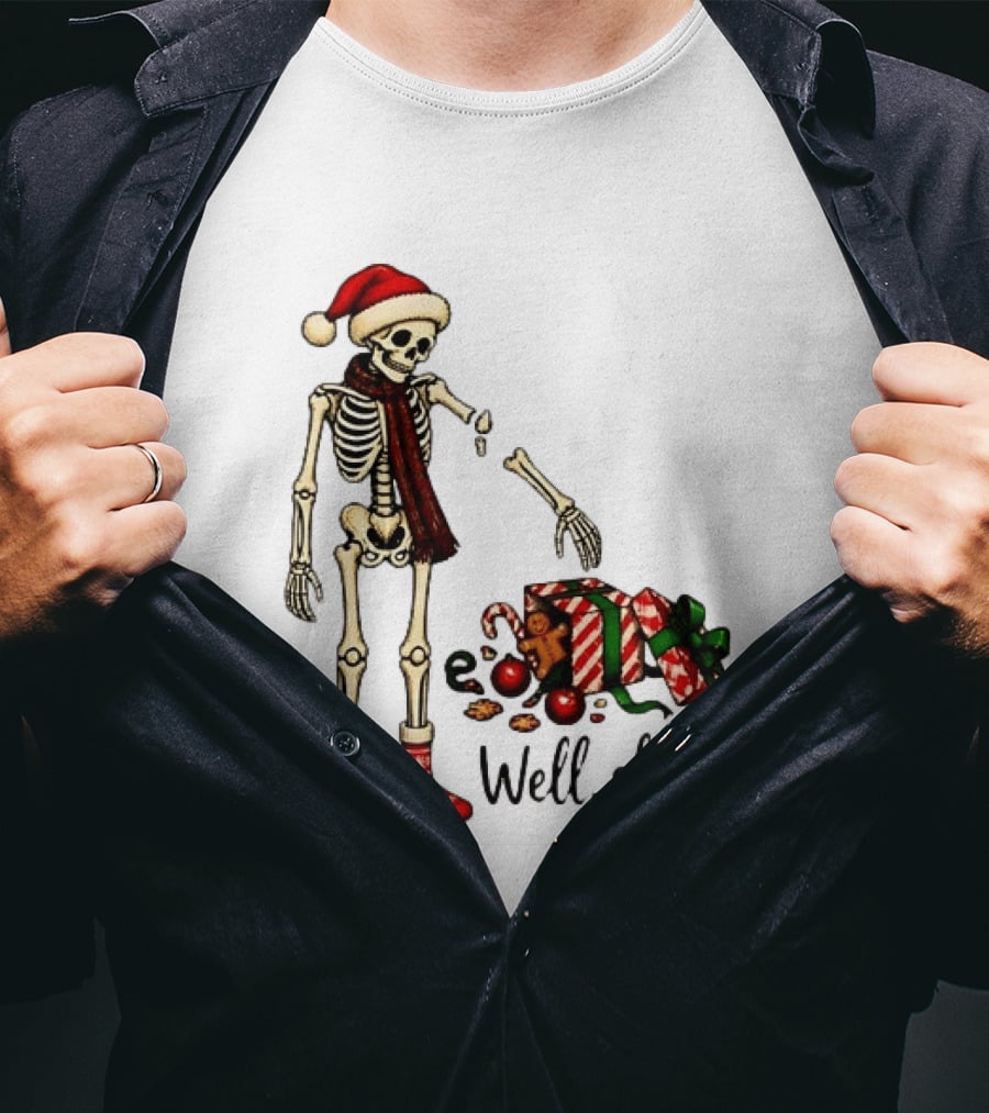Well Shit Christmas Skeleton Gingerbread Man Santa Hat T-Shirt