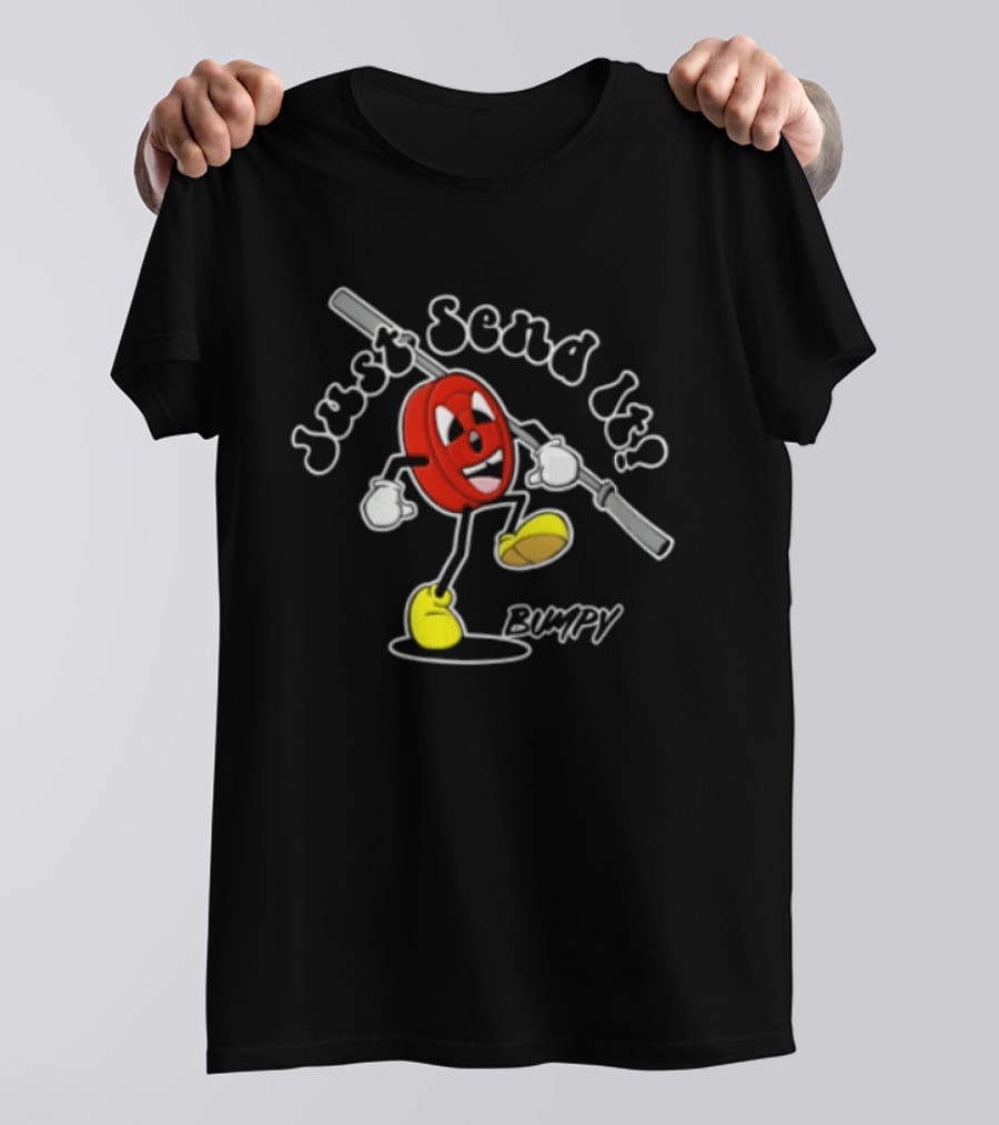 Just Send It Cartoon Weight Plate Lifting PUMPY T-Shirt