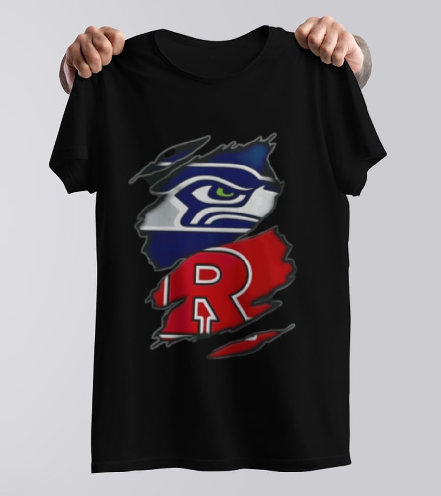 Seattle Seahawks Ripped Fabric Reveal With Rutgers Scarlet Knights T-Shirt
