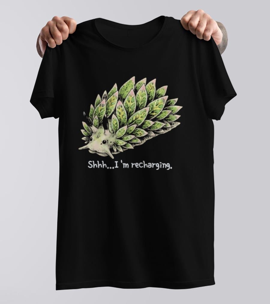 Leaf Sheep Sea Slug Shhh I'm Recharging Green Pink Cute Sea Creature T-Shirt