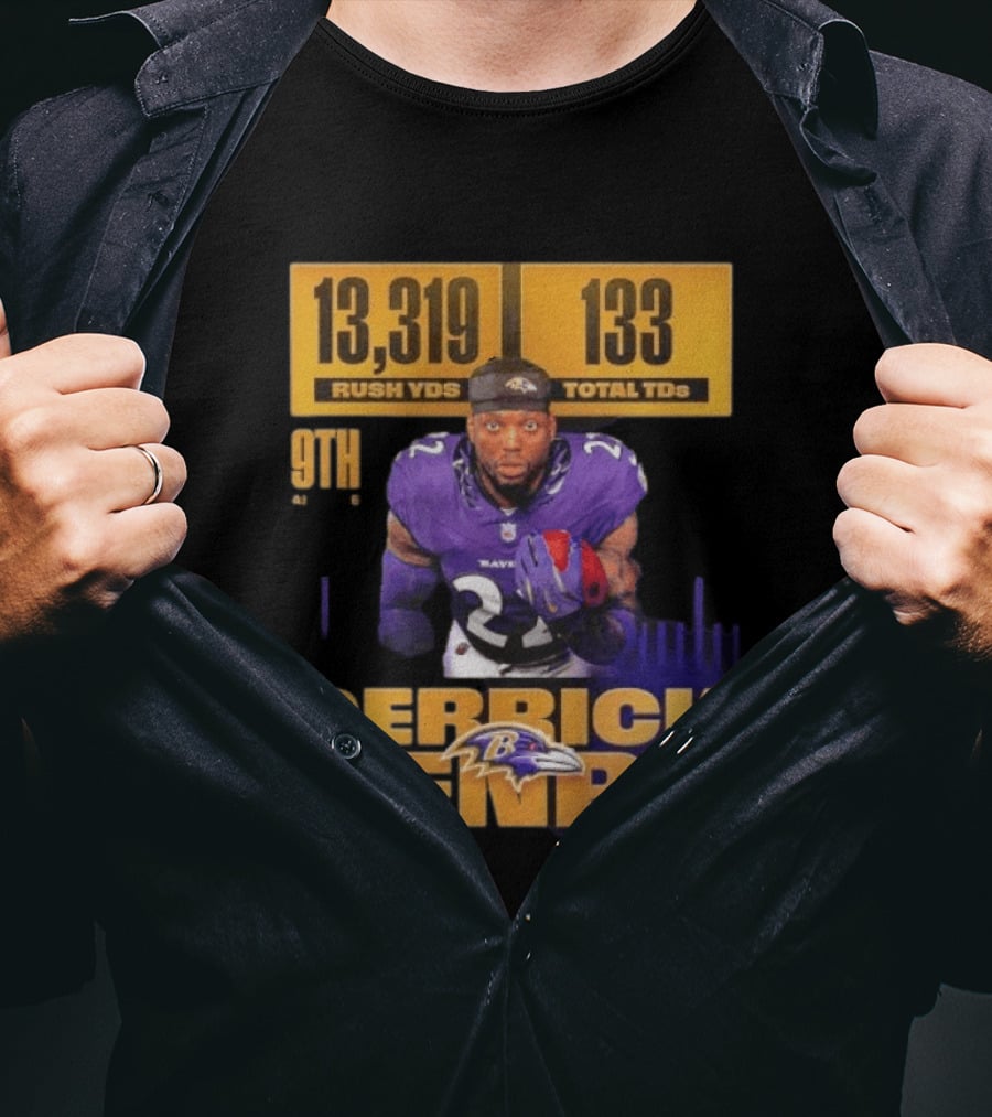Derrick Henry Baltimore Ravens 13319 Rush Yards 133 Touchdowns 9th Ranked T-Shirt
