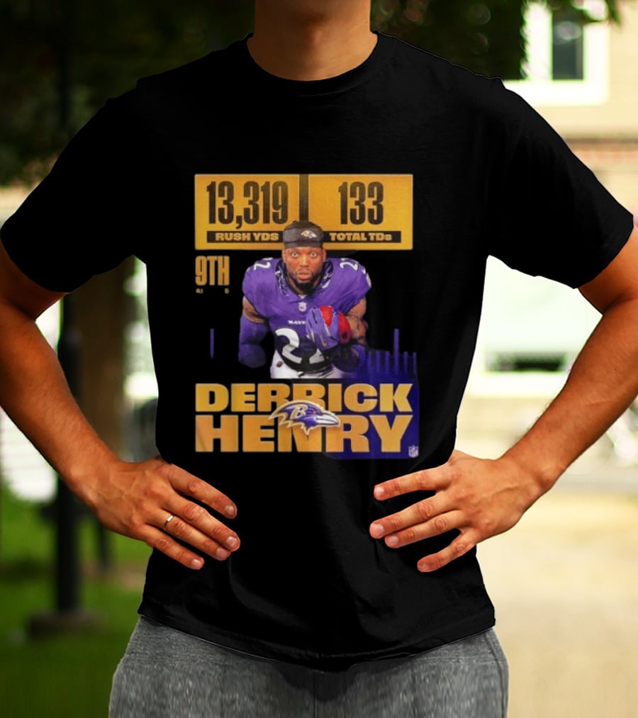 Derrick Henry Baltimore Ravens 13319 Rush Yards 133 Touchdowns 9th Ranked T-Shirt