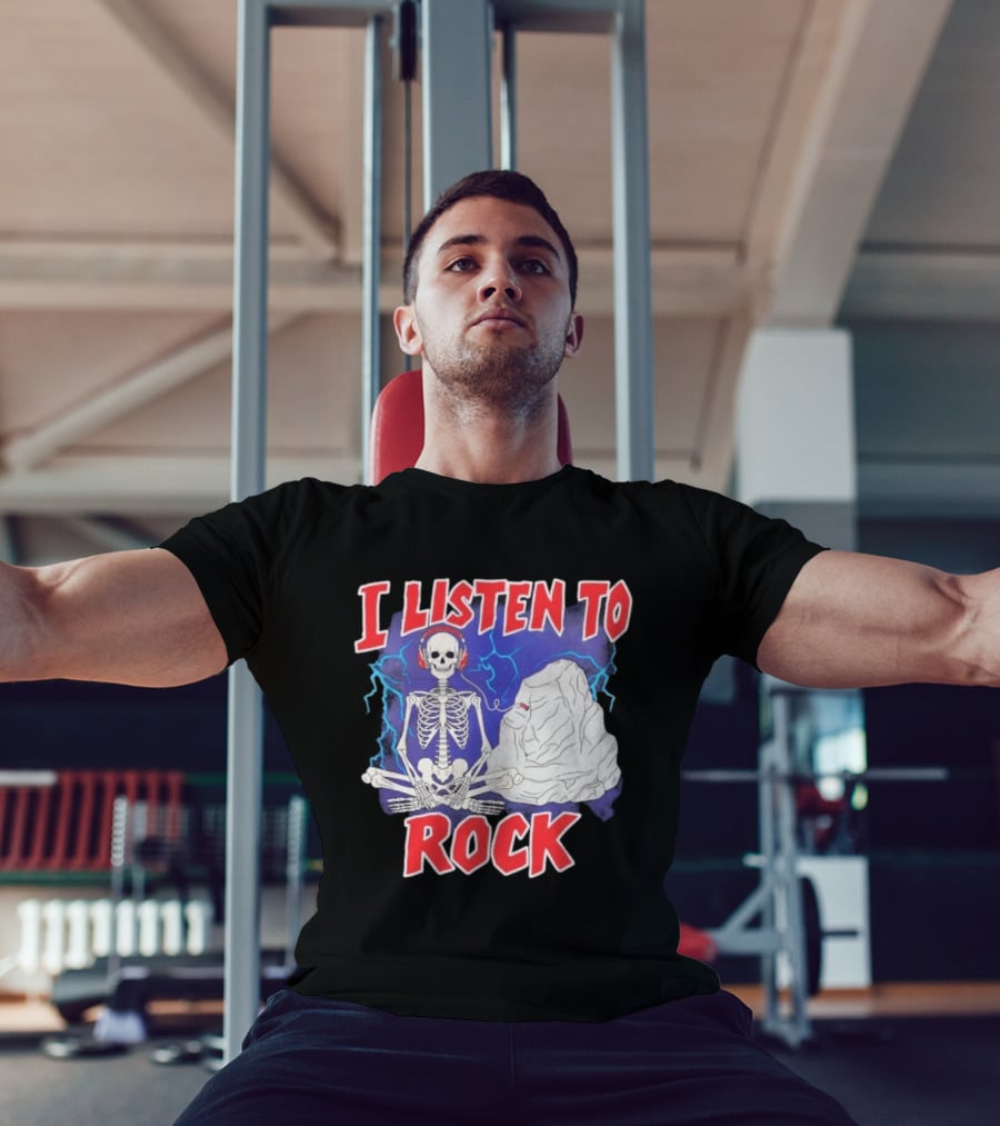 I Listen To Rock Skeleton Headphones Music T-Shirt